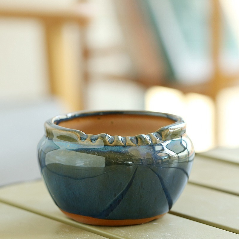 Vaso de Cerâmica Azul com Efei - Aloe Vera Pot avaliação e preço
